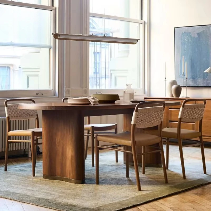 

Modern walnut colored solid wood dining table, simple small apartment family dining table, high-quality multi-kitchen dining