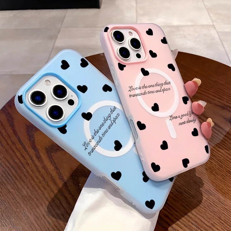 

Магнитный эстетический тренд, черный чехол для телефона с изображением маленького сердца для IPhone 16, 15, 14, 13, 12, 11 PROMAX, силиконовый чехол для телефона