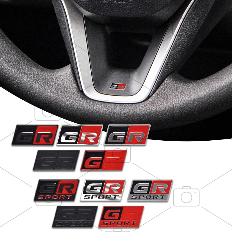 カローラ、C-HR、カムリ、プラド、プリウス、ハイランダー、FJクルーザー、ヤリス、RAV4用の車用メタルGRスポーツロゴバッジステアリングホイールデカールスタイリング