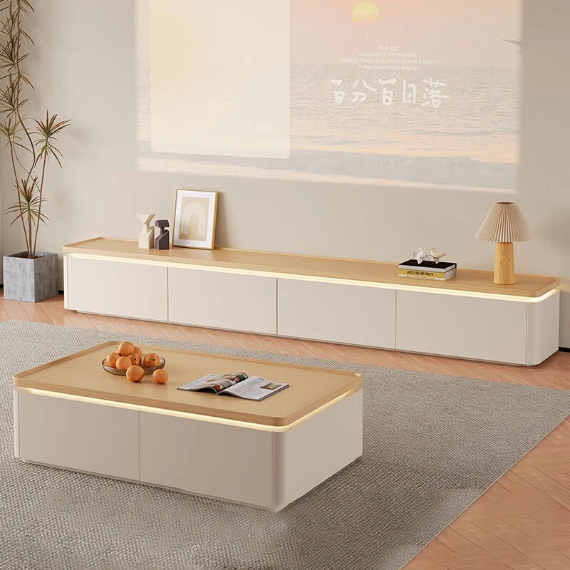 

Modern TV Stands Cream Style Coffee Table Combination Livingroom Household Wood Floor TV Cabinet Simple Household Storage Locker