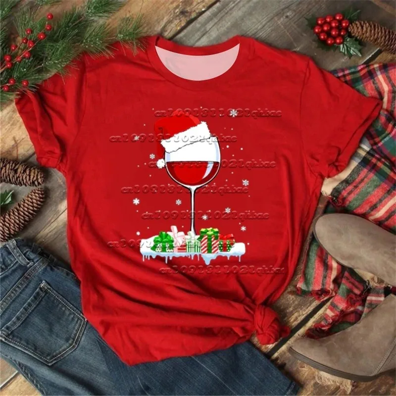 

Новая рождественская женская футболка с круглым вырезом и короткими рукавами с 3D-принтом, свободный и универсальный быстросохнущий топ, модный
