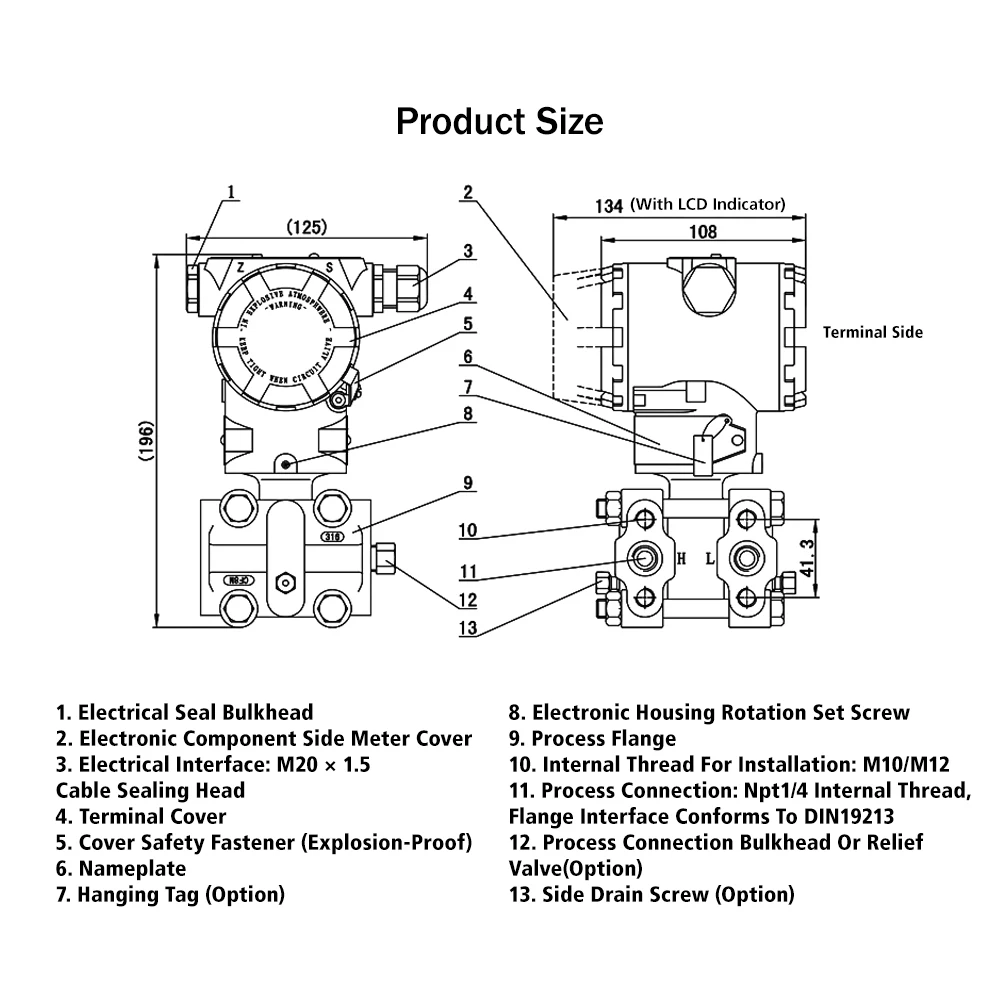 Imagem -02 - Inteligente Micro Sensor de Pressão Diferencial Transmissor de Pressão à Prova de Explosão Hart Importado 420ma 3051