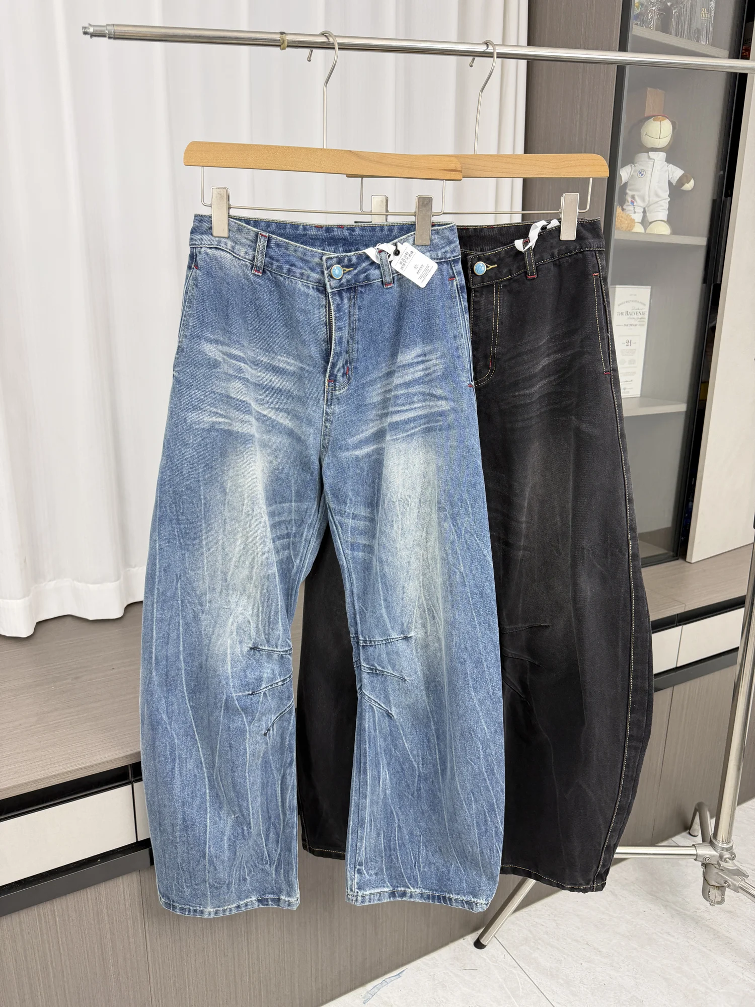

Vintage Washed Wide Leg Jeans Men's Spring Summer Loose Fit Casual Style Blue Denim Pants Straight Cut Trousers for Youth