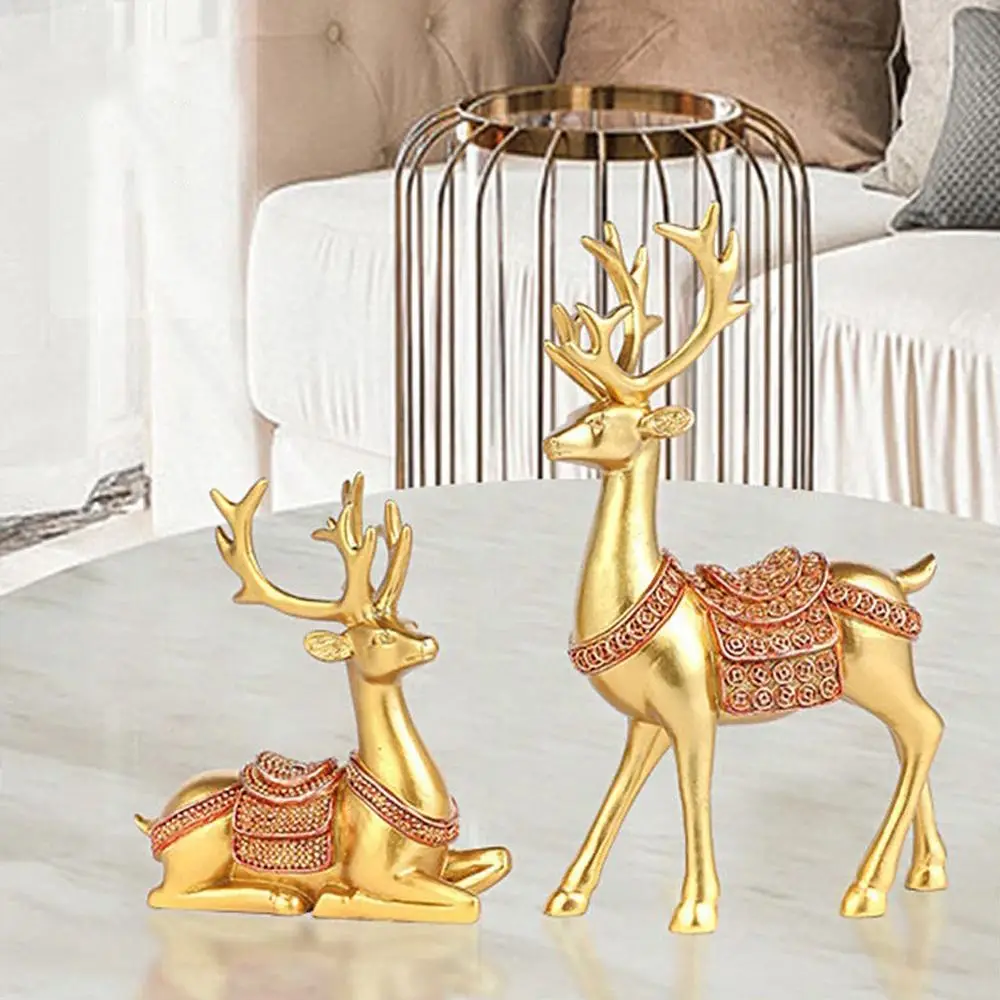 

2pcs Crafts Resin Deer Ornaments Minimalist Cute Animal Sculpture Creative Modern Miniatures Figurine TV Cabinet