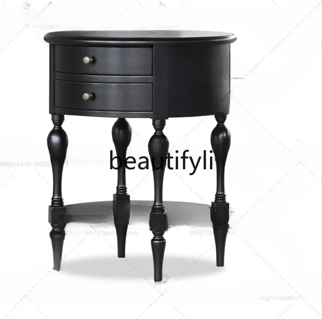 Solid wood entrance table entrance cabinet, French semi-round dining side cabinet against the wall