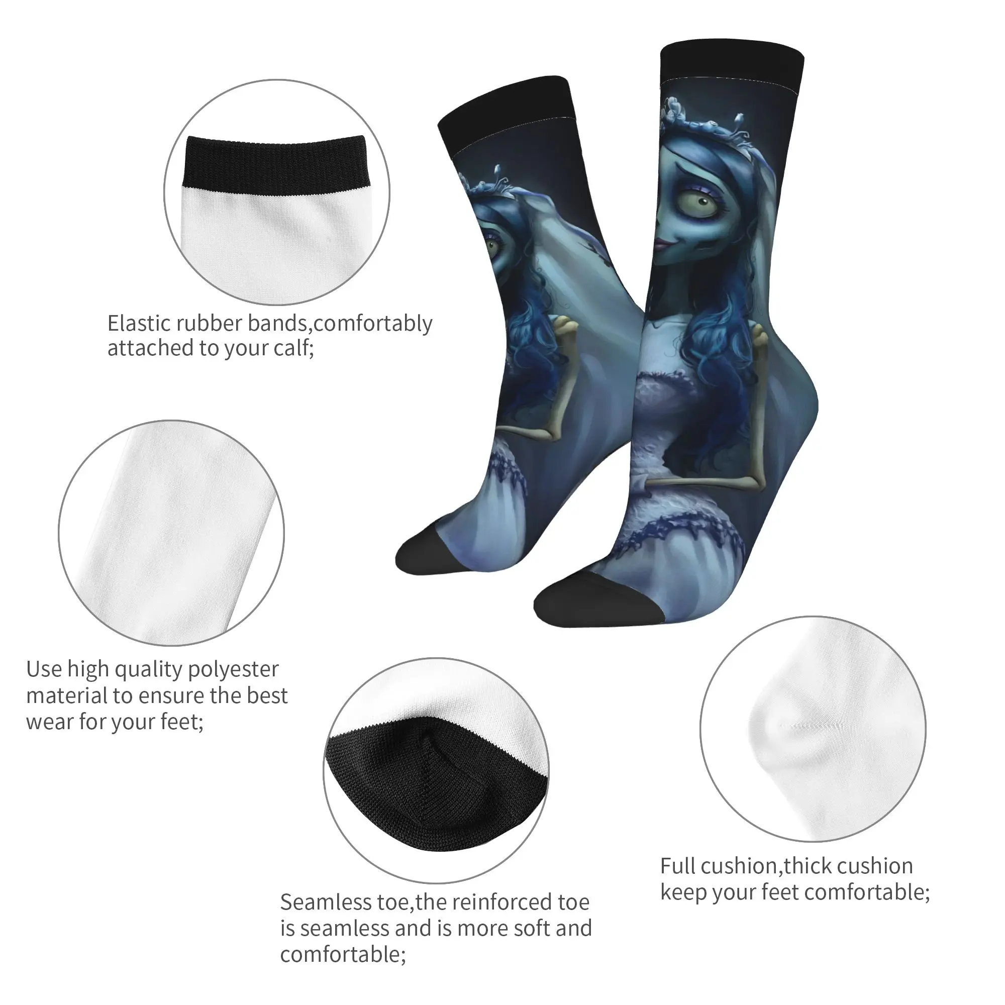 Kaus Kaki Emily Pengantin Mayat Retro Musim Dingin untuk Pria dan Wanita, Kaus Kaki Basket yang Bernapas