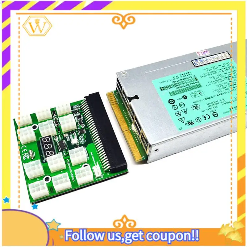 Latest-2X Breakout Board 12 Port 6Pin LED Display 12V Power Supply Server Adapter For HP 1200W 750W PSU GPU Miner Mining BTC