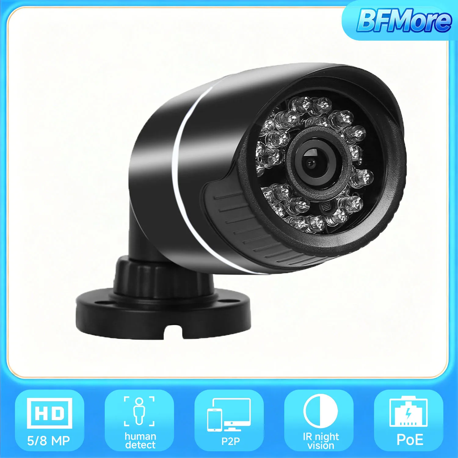 BFMore 4K 8MP POE Built-in Microphone Outdoor Waterproof H.265 Audio Video Surveillance CCTV Home Security Onvif Camhi