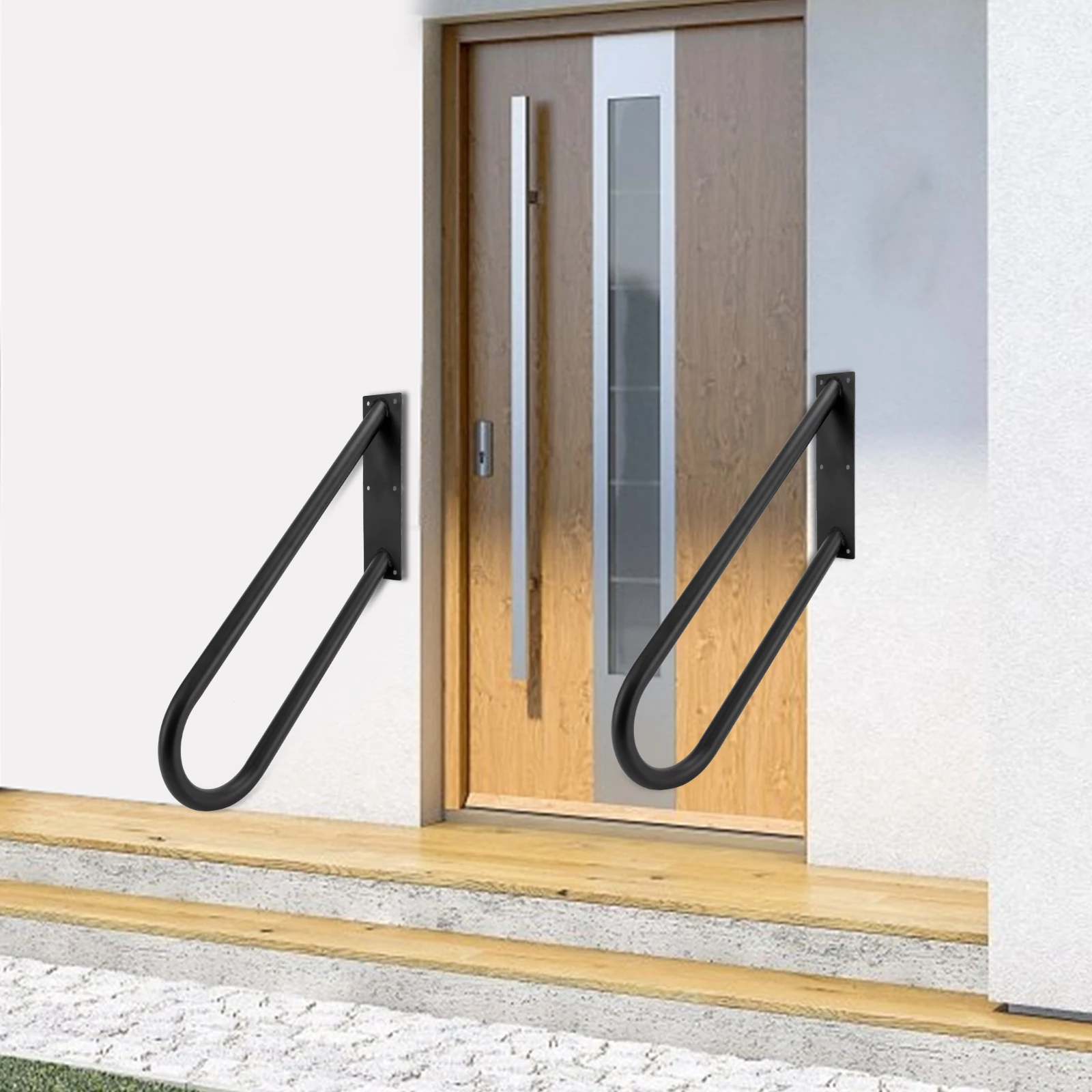 Safe Hand Railing U-Shaped Stair Handrails for 1-3 Steps Outdoor Stair Safety Handrail 2pcs Black for Elders