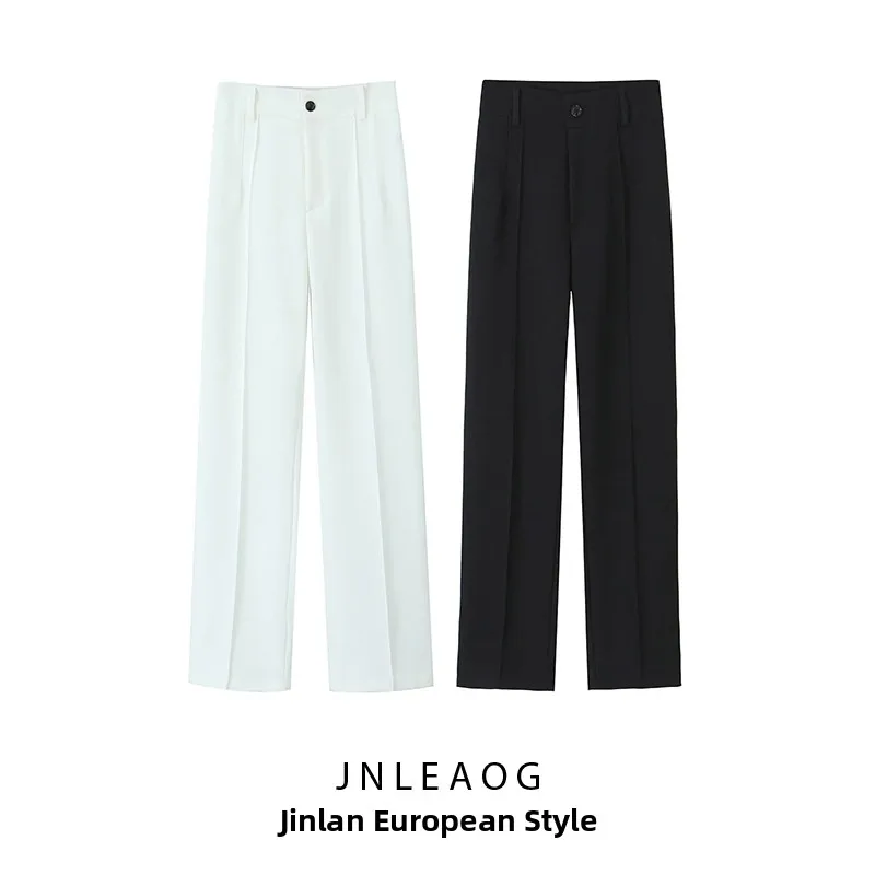 Calças de Moda Fena Versáteis de Cintura Alta, Design Casual, Sensação de Novo Estilo de Outono, Calças de Fibra de Polié...