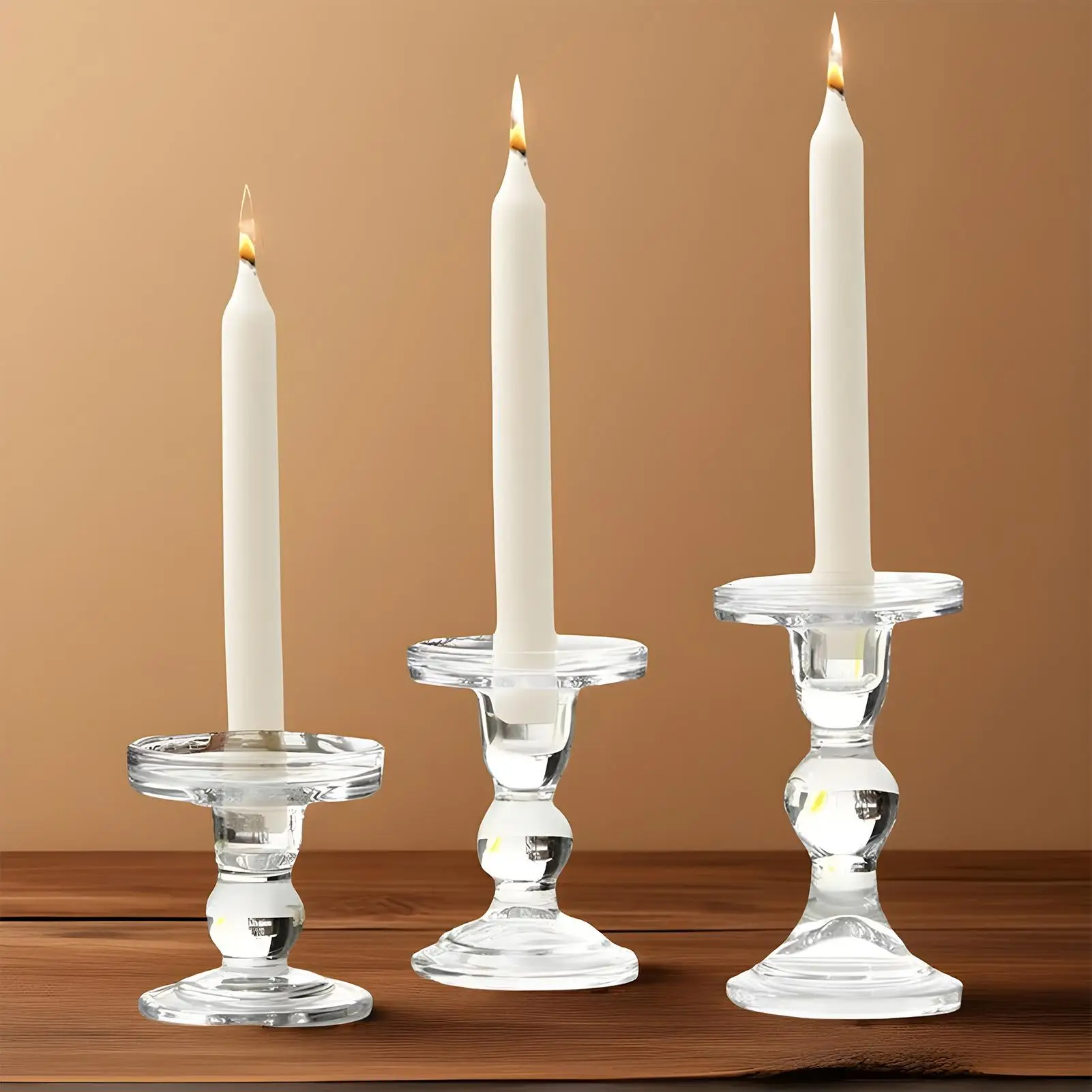

Clear Candlestick Holders Glass Candle Holder Table Decor 3 Pieces Table Centerpieces Home Decor for Wedding Birthday Party