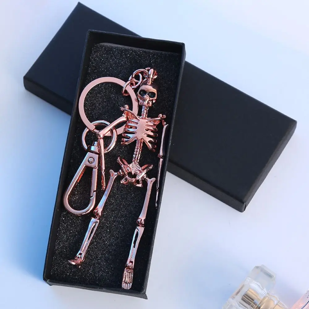 Multi-jointed Human Skeleton Pendant Gold Silver Metal Novelty Movable Skull Keychain Punk Style Gothic Keychain Jewelry Gift