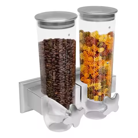 101OZ 2-Bucket Wall-mounted Food Dispenser ABS Plastic Silver Portion Control Easy Clean Airtight for Kitchen Home