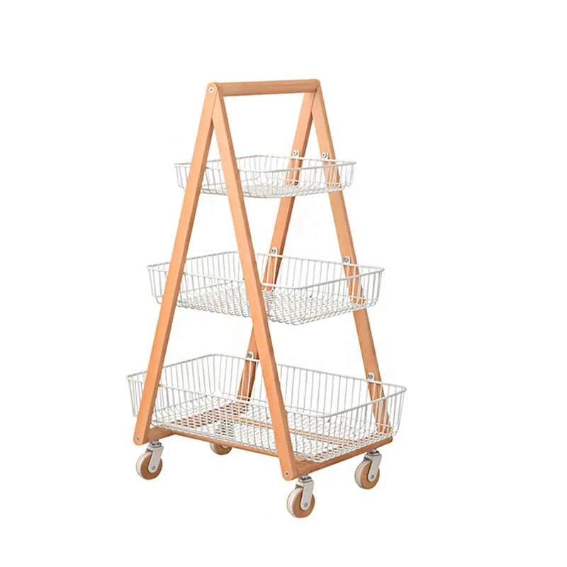 

Solid wood mobile trolley, living room storage equipment finishing rack