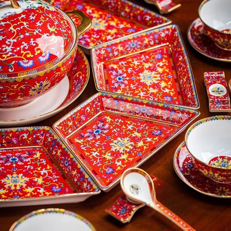 مجموعة أطباق سيراميك، مجموعة أطباق وأطباق منزلية صينية بلون المينا #5