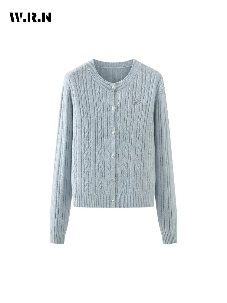 

2025 Winter Ladies Elegant Knitted Long Sleeve Cardigans Women Casual O-Neck Jumpers Fashion Solid Color Single Breasted Sweater
