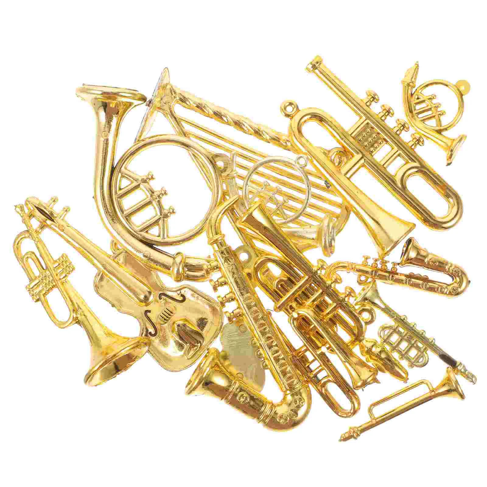 14 ชิ้นของเล่นคริสต์มาสขนาดเล็กเครื่องดนตรีจี้ House Instruments ชุด Xmas อุปกรณ์เสริม Miniature Golden Decor