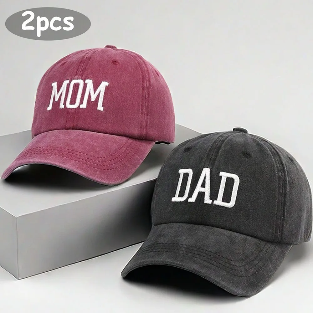 2 Pieces Of Dad And Mom Letter Embroidery Baseball Caps, Retro Washed Vintage Pointed Hat, Unisex Adjustable Lightweight Sun Hat