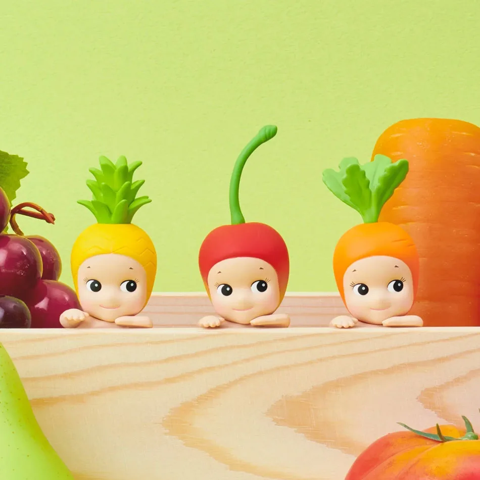 Ensolarado anjos hippers mini figuras colheita frutas caixa cega mistérios kawaii ornamento bonecas decoração do telefone brinquedos presentes de natal