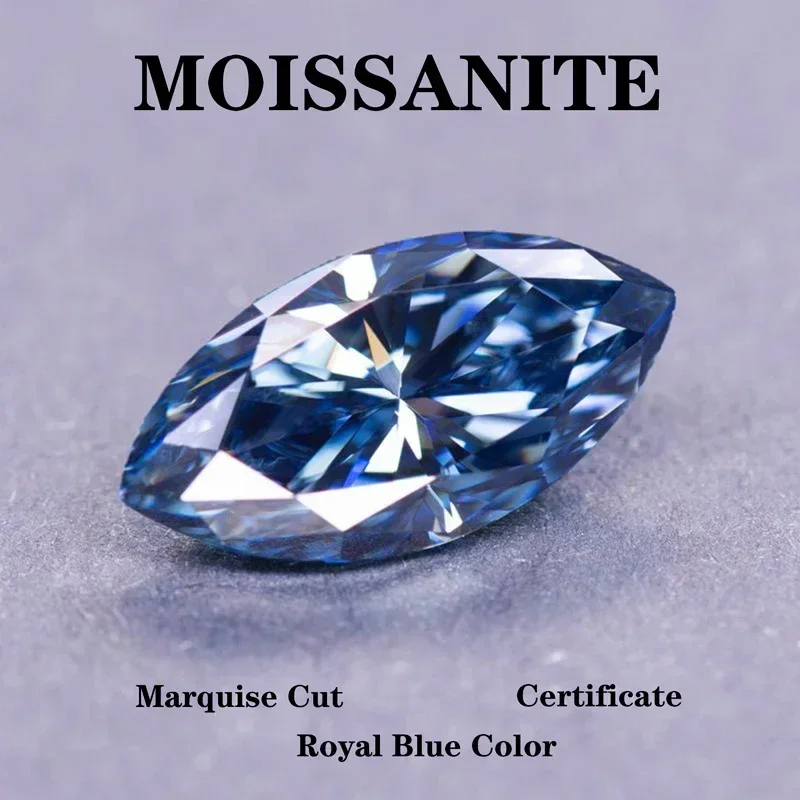 NEW Moissanite Stone Marquise Shape Natural Royal Blue Color Charms DIY Ring Necklace Earrings  Materials  with Certificate