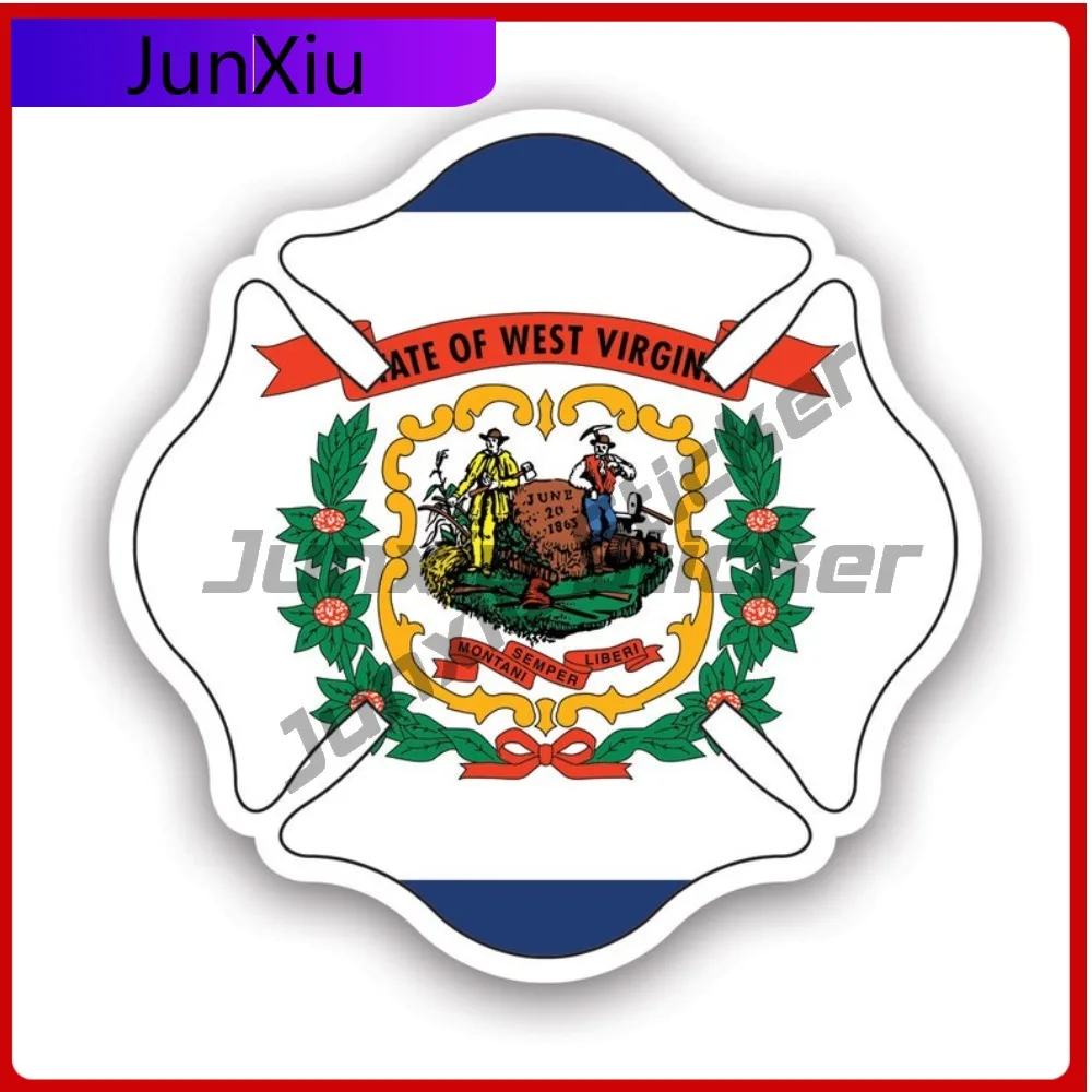 West Virginia State Maltese Cross Shaped Sticker Uv Protected Decals Fighter Dept First Responder Symbol Of Protection State