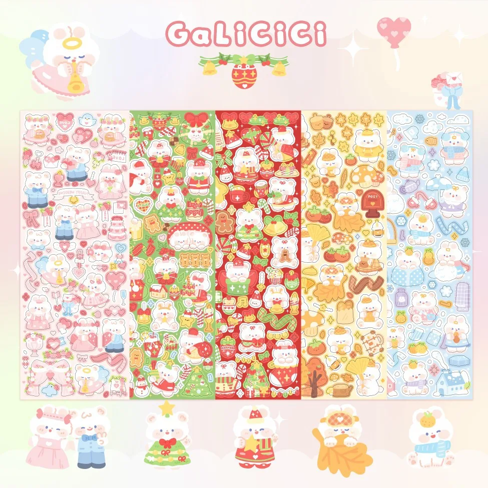 Rabbit Christmas Gift Sticker Goo Card DIY Material Laser Sticker  Korean Stationery  Kawaii Packaging  Stickers