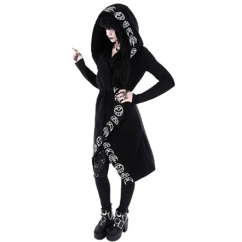 2024 New Fashion Trend Ladies Punk Moon Pattern Printing Long-sleeved Cardigan Sweater Long Style