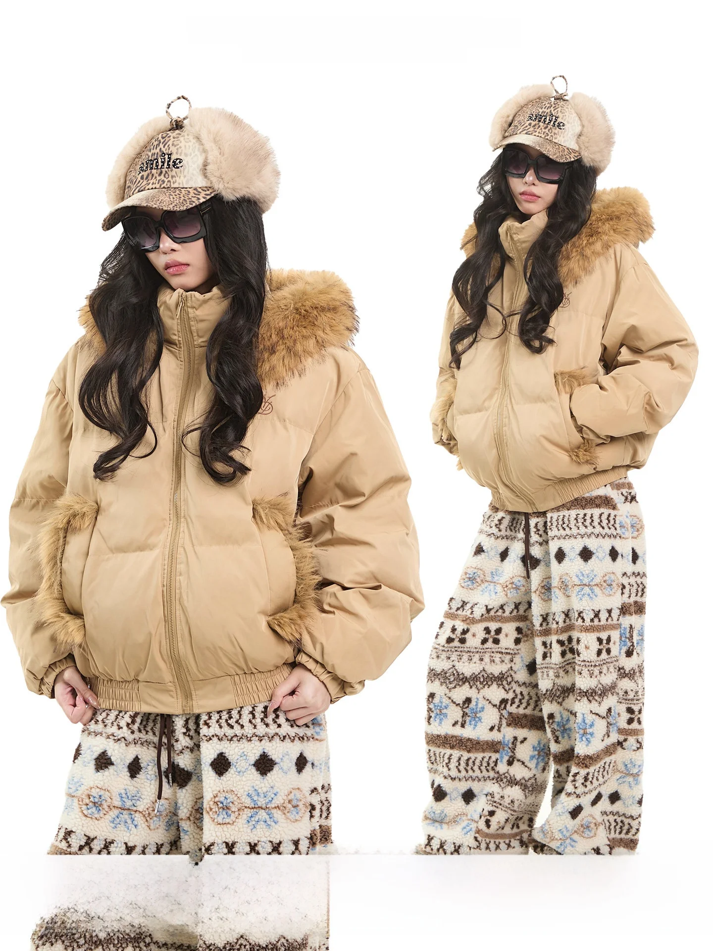 

UNCMHISEX Американская ретро-куртка цвета хаки с капюшоном, женская зимняя утепленная свободная верхняя одежда с большим меховым воротником