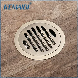 KEMAIDI Antique Brass Bathroom Floor Drain Round Waste Floor Drain Shower 4 inch Design Cover Shower Drain for Bathroom Hotel