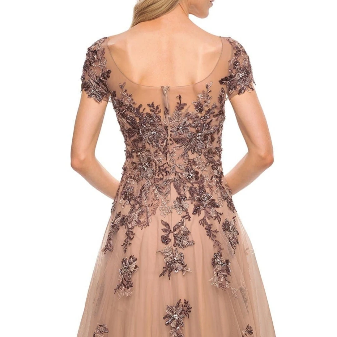 Beaded Floral Lace A-line Evening Dress Mother Of The Bride Dresses Cap Sleeve Tulle Wedding Guest Party Gown For Women