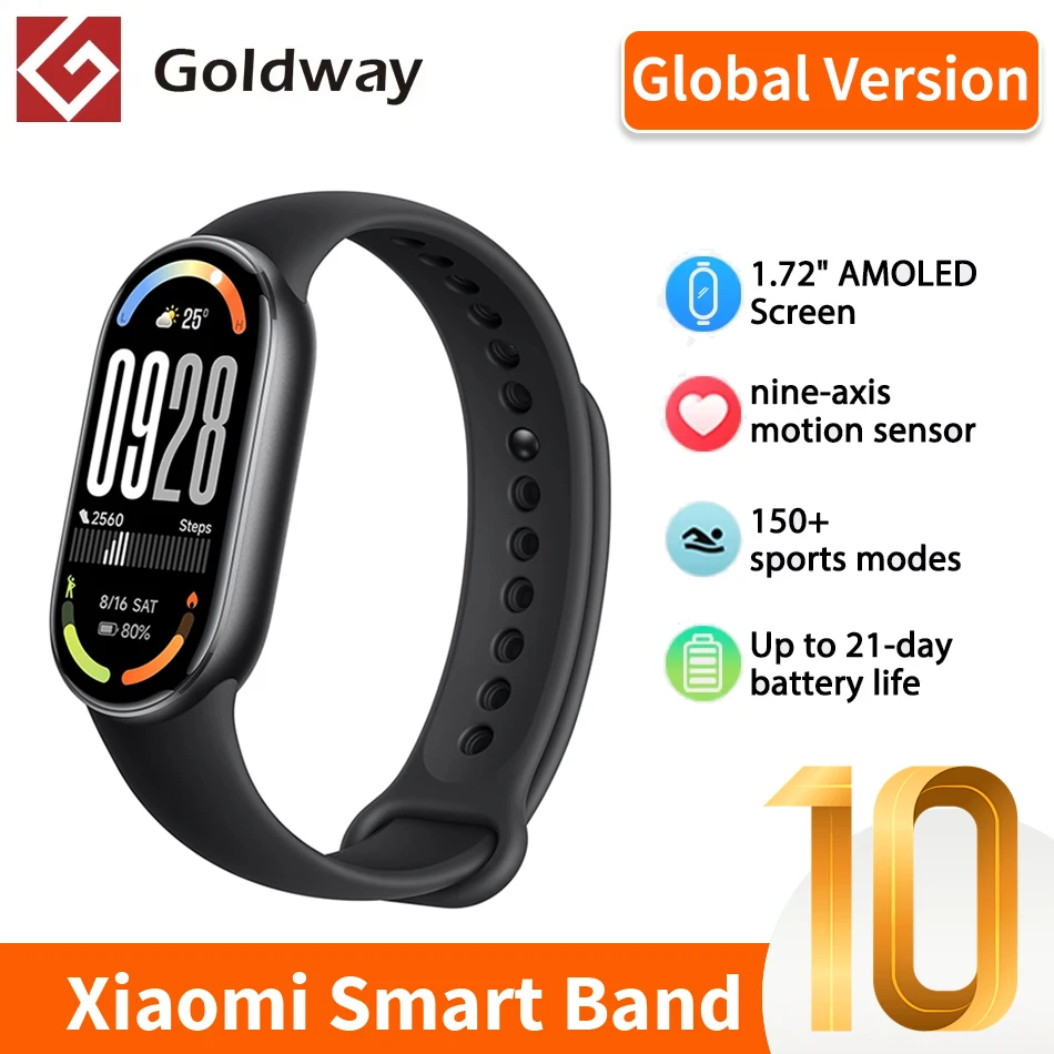 Xiaomi Mi Smart Band 10 الإصدار العالمي 1.72 بوصة AMOLED محرك خطي لمراقبة الصحة بطارية 21 يومًا سوار رياضي #1