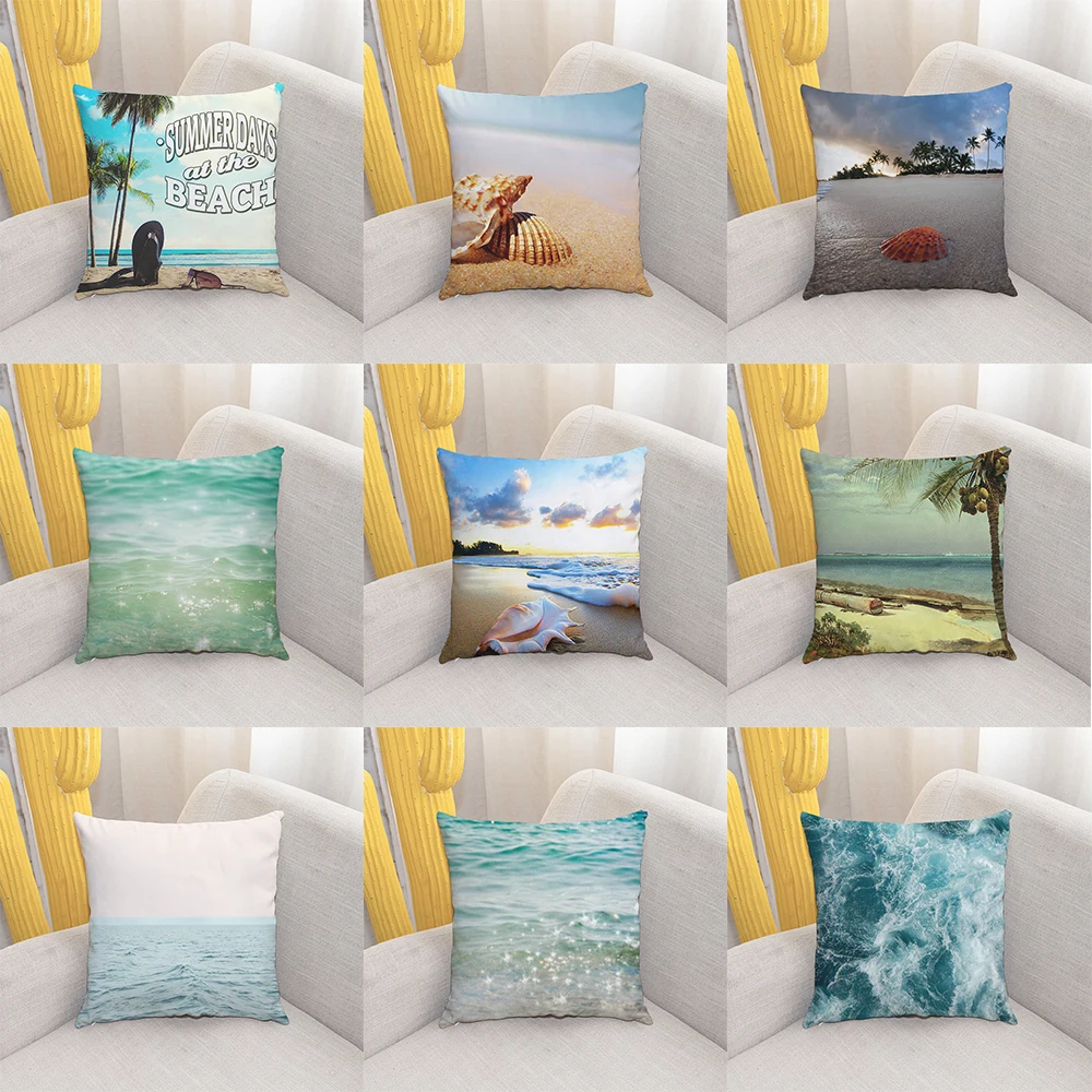 

45X45CM Beach Shell and Conch Pattern Cushion Cover for Home Bedroom Living Room Sofa Decoration Pillow