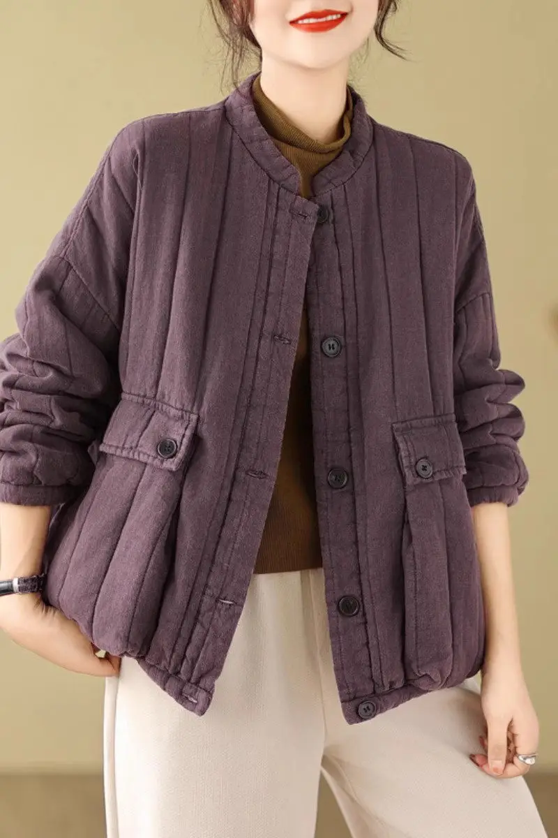 Oversized Women\'s Cotton Jacket Thickened Patchwork Loose Warm And Artistic Retro Quilted Winter Coat Short Outerwear Z3515