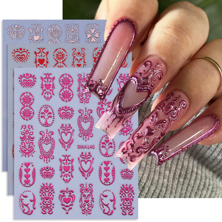 3 stücke Böhmischen Nagel Aufkleber Metall Retro Gemusterten Herz Totem Selbst-klebe Nagel Aufkleber DIY Luxus Maniküre Sliders Dekoration
