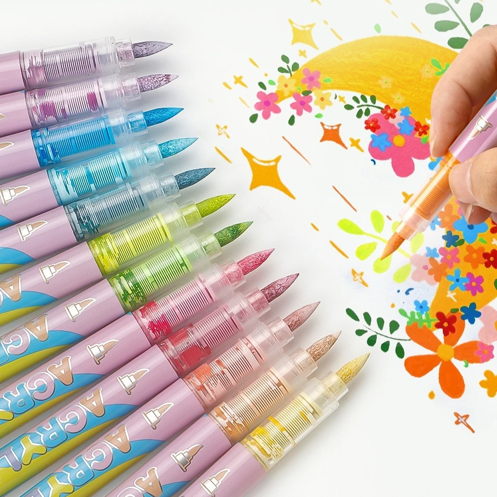 

12-цветные акриловые маркеры серии Macaron, мягкий наконечник ручки для студентов, детей, подарок для рисования, рисунка, рок-чашка, товары для рукоделия своими руками.