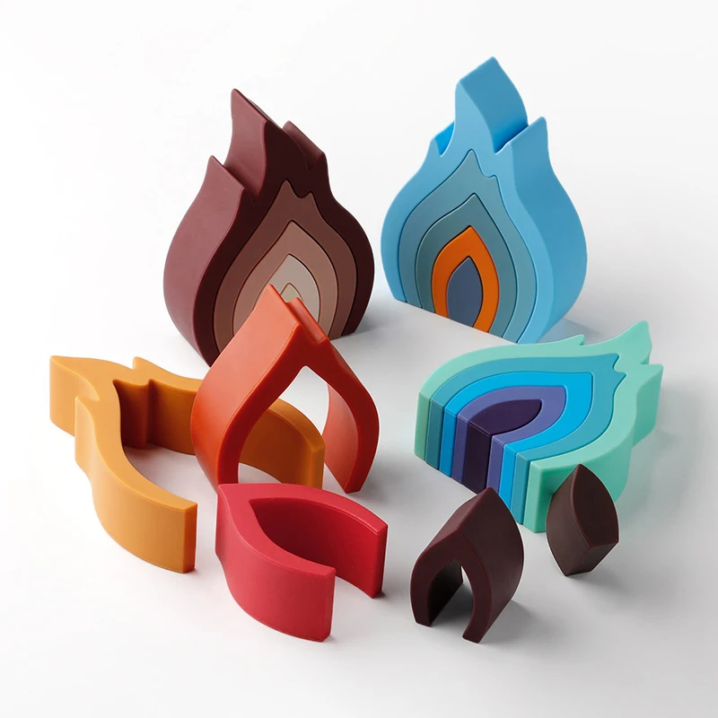 1Set Soft Building Blocks Silicone Stacking Blocks Baby Toy Round Shape Silicone Construction Toy Rubber Teethers Montessori Toy