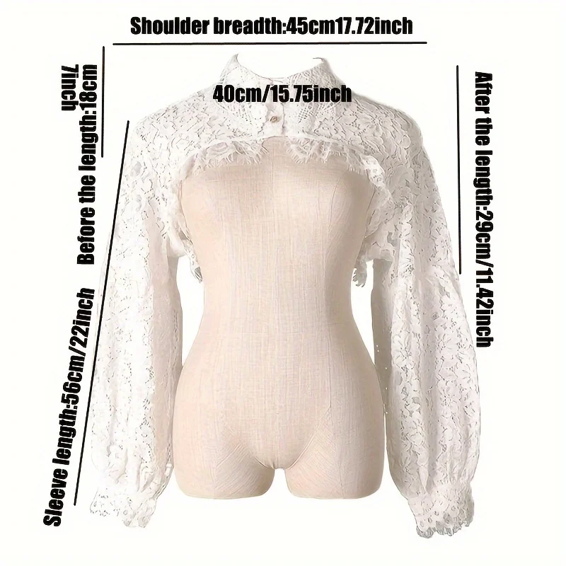 Fake Collar Long Lantern Sleeve Detachable Dickey Blouse Lace Half Shirt Blouse False Collar Crop Top for Women