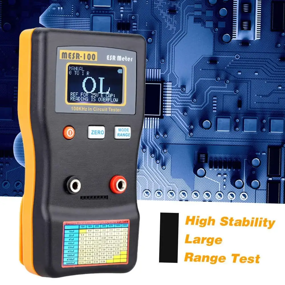 Capacitor Tester MESR-100 V2 Professional Ohm Meter 0.001-100.0R with SMD Test Clip Auto-Ranging Series Resistance Fast Check TV