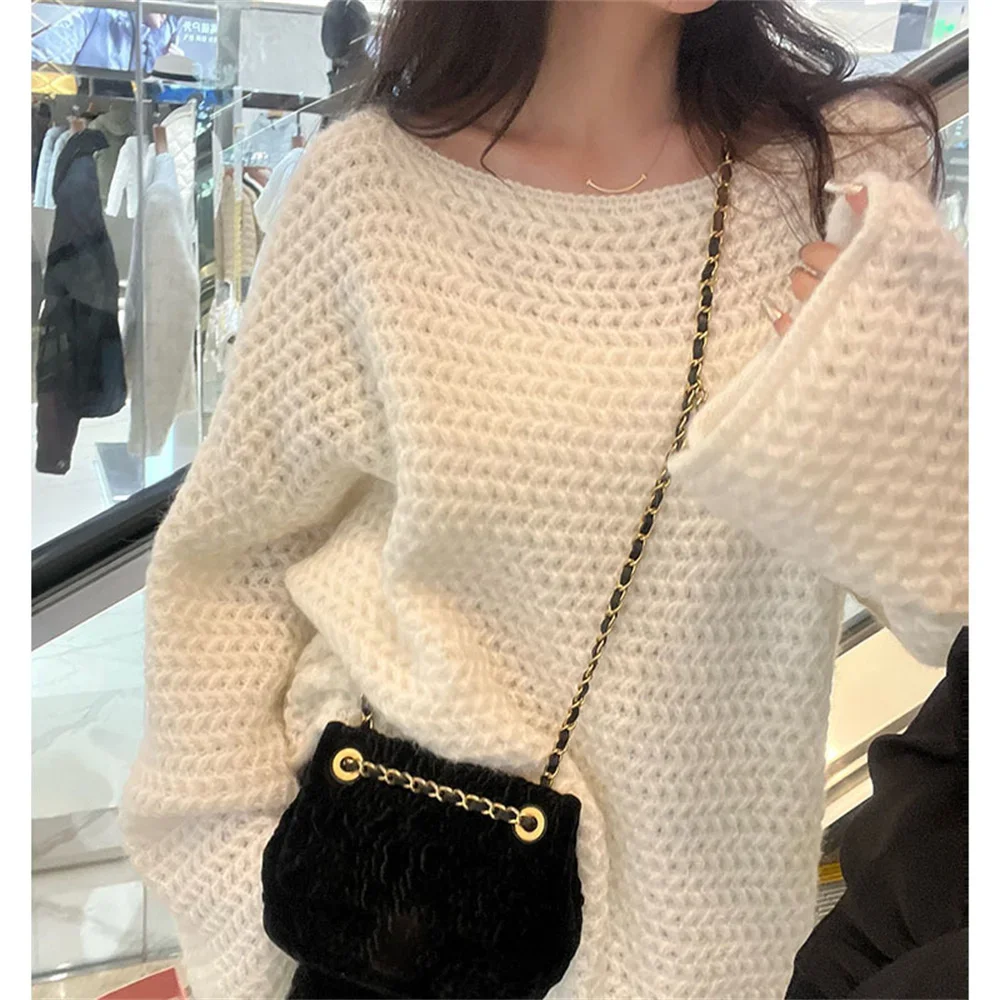 

Женский ажурный кашемировый трикотаж, осень-зима, свободный ретро, японский стиль, мягкий пуловер, вязаный свитер, однотонная уличная шерсть