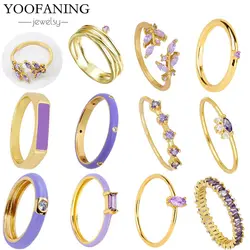 Exquisite Gorgeous 18K Gold-plated Amethyst Ring, Suitable for Women's Luxurious Fashion Jewelry Parties, Wedding Sizes 6/7/8