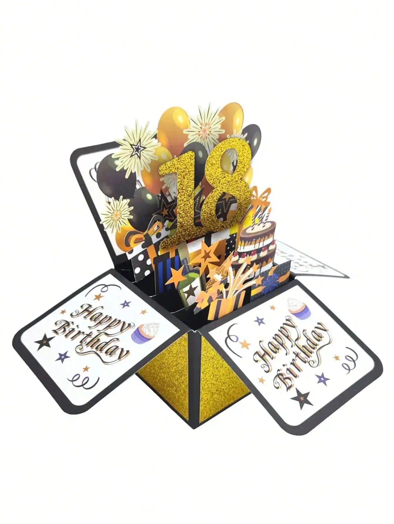 1PC, 18/30/40th Happy Birthday Pop-up Tape Note and Envelope 3D Pop-up Birthday Cards, Small Business Supplies