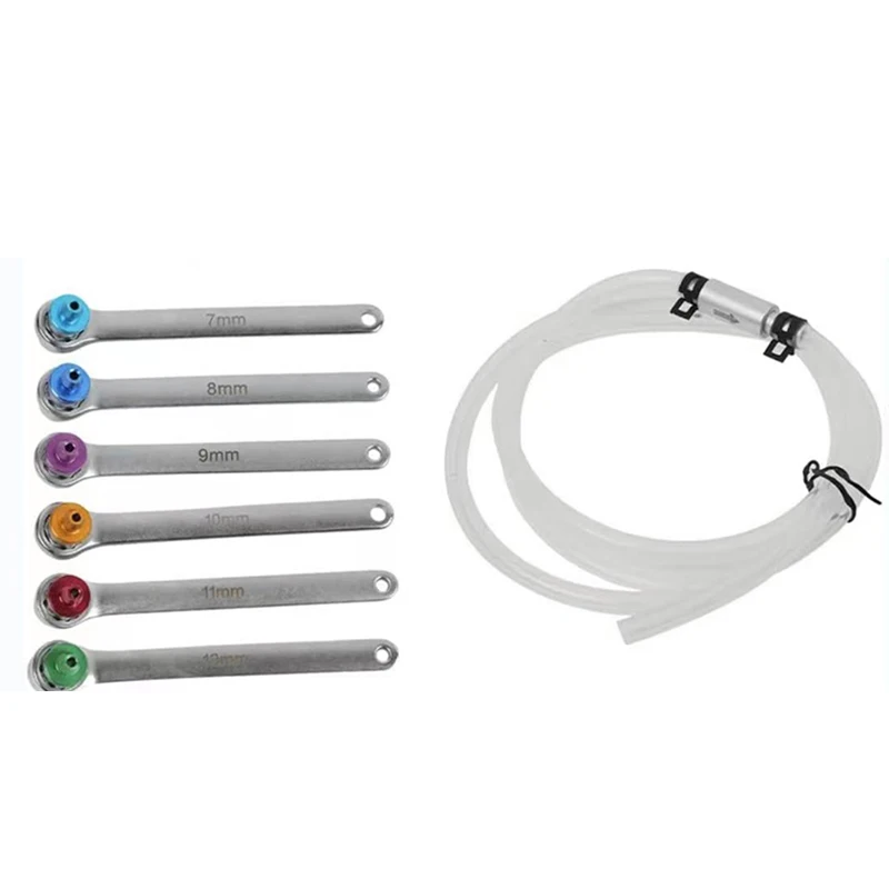 New brake bleeder wrench kit 7mm 8mm 9mm 10mm 11mm 12mm, with 6 pieces of 12 angle wrench 1.2m brake fluid clutch bleeder hose