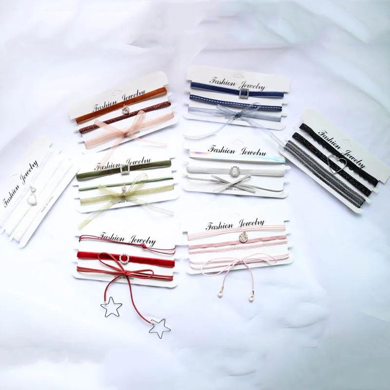 Lady Lace Chokers Velvet Weaving Star Bow Heart Pink Red Black Colourful Necklaces Jewelry