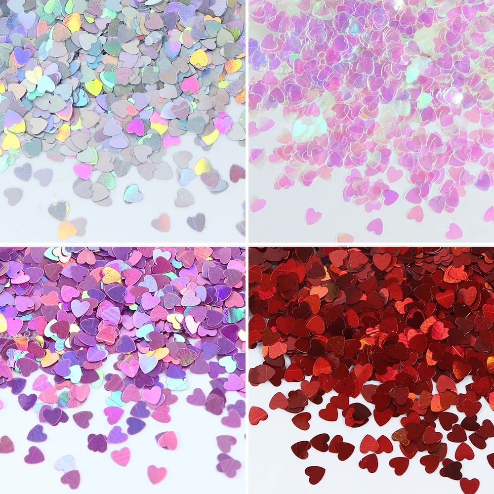 Holographic Silver Love Heart Glitter Nail Sequin Loose Bulk Red Valentine Day Decoration for DIY Epoxy Resin Nails Accessories