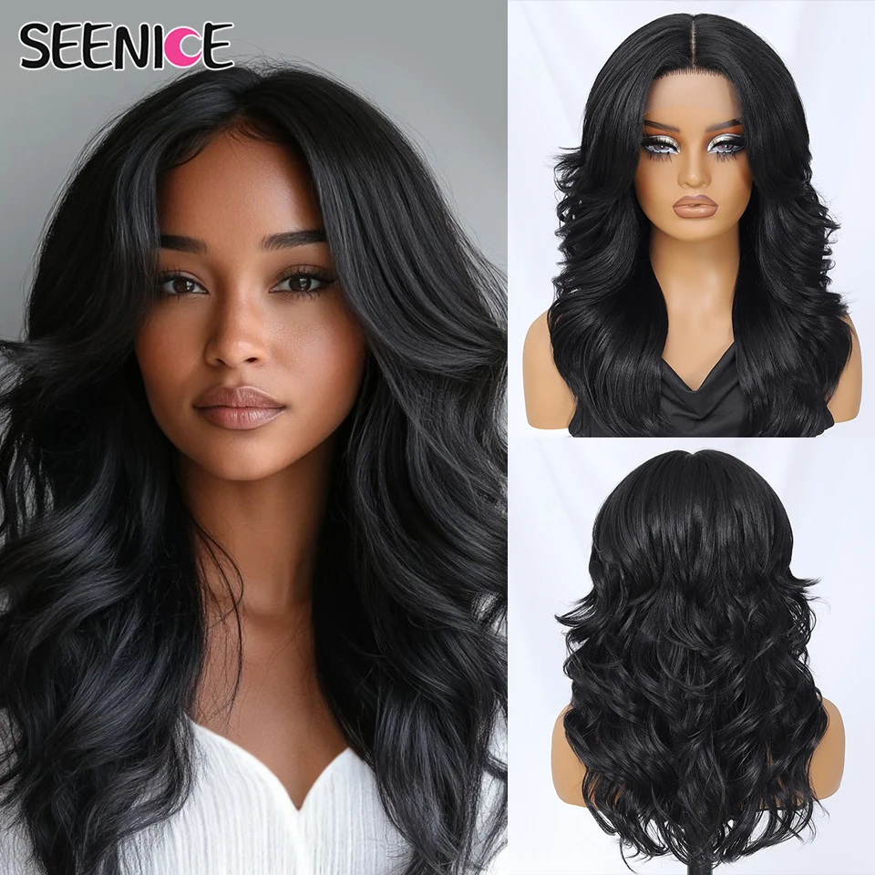 Synthetic Body Wave Lace Front Wig 18“ Lace T Part Wavy Layered Wigs for Women With Baby Hair Ombre Brown Blonde Cosplay Wig