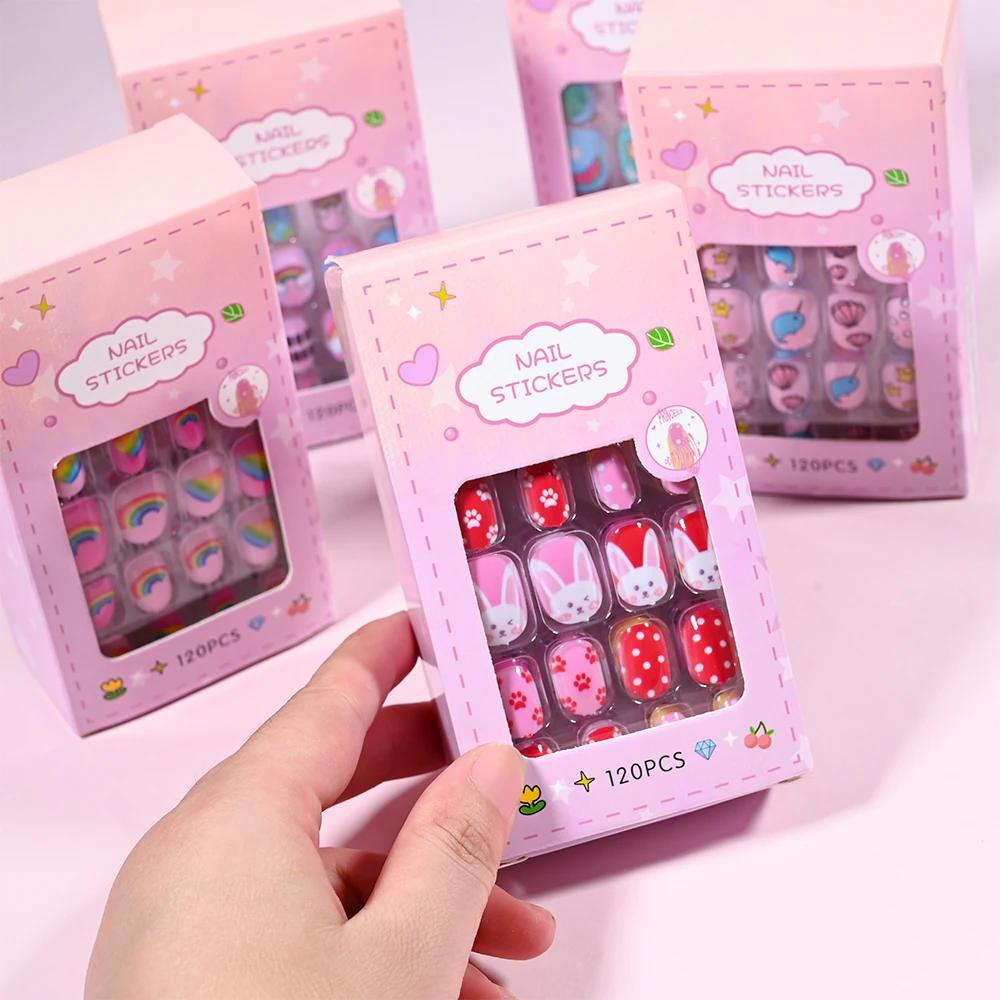120-teiliges 5er-Set Candy Kids Press-On Nails Kinder-Nagelspitzen für Kinder, künstliche Nägel für Mädchen, bunt, Festival, vollständige Abdeckung, Nägel, Maniküre-Werkzeug – Detail 7