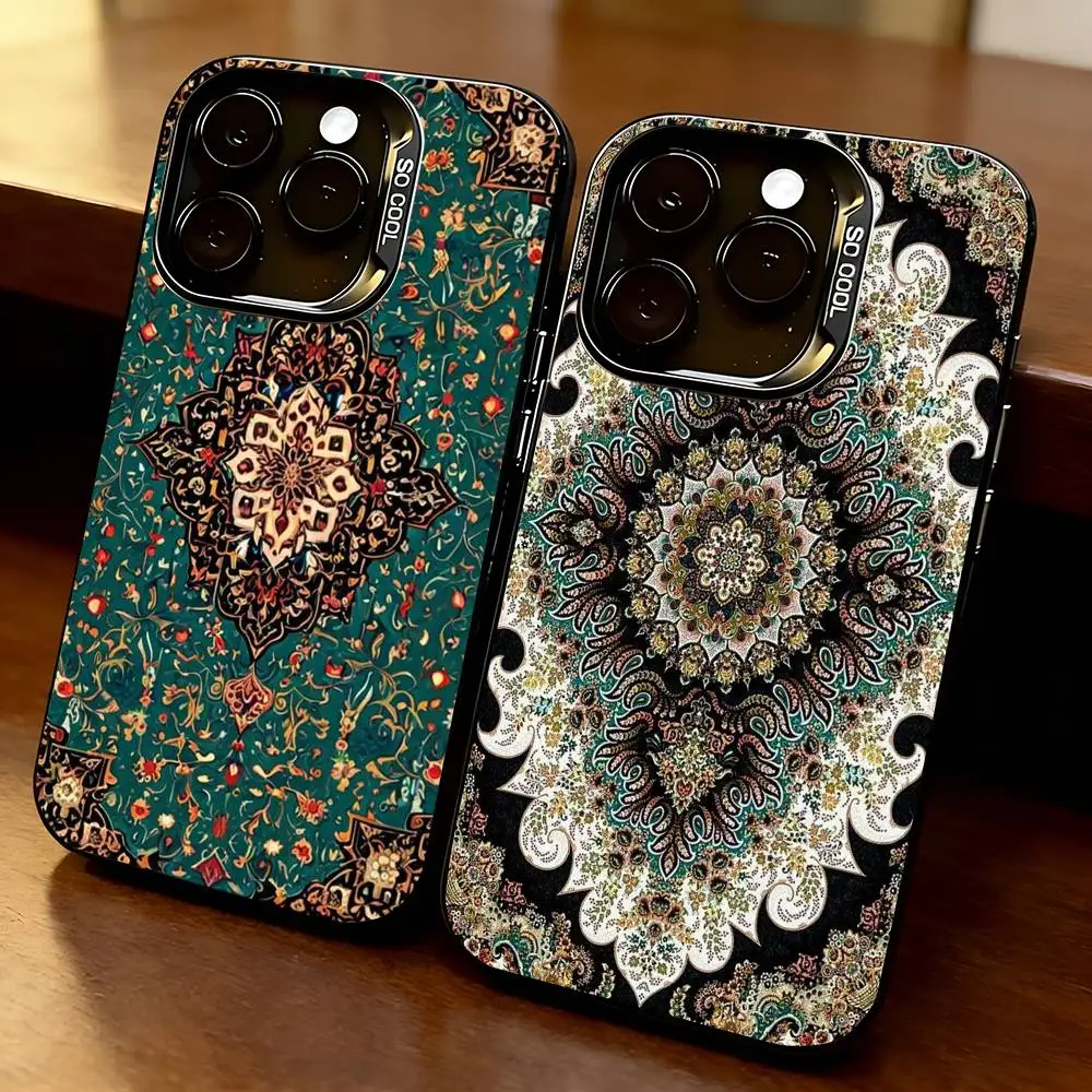 

p-Persian Carpet Floral Pattern Phone Case For iPhone 17,16,15,14,13,12,11 Plus,Pro Max,XS,Colorful Silver Black Cover