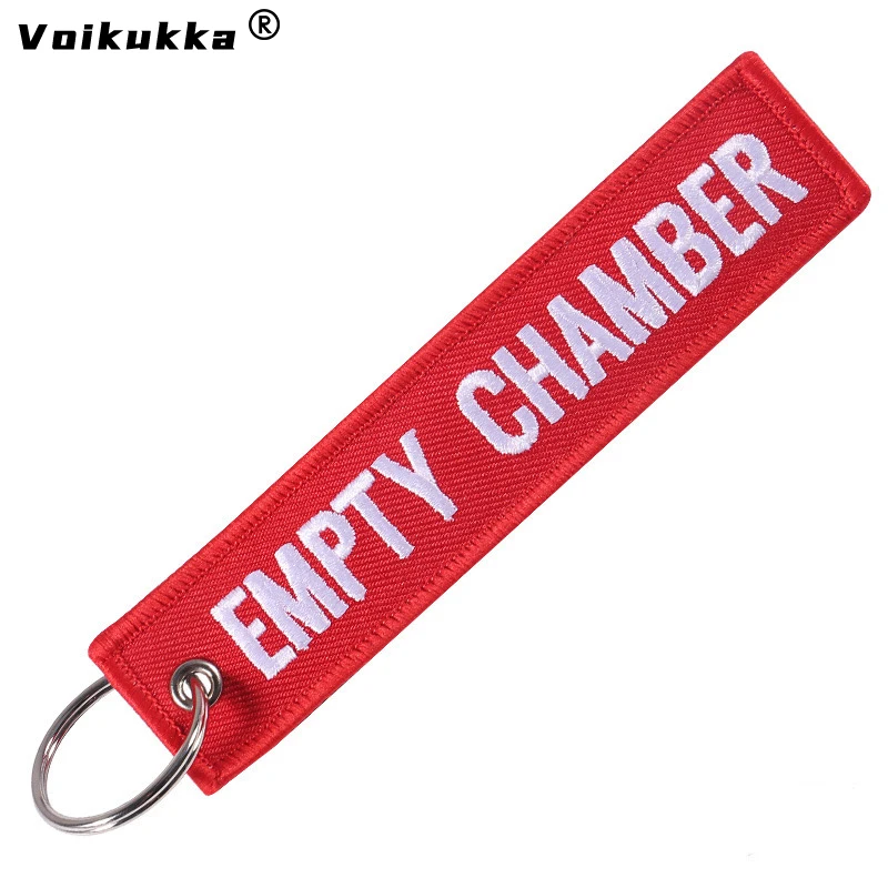 Voikukka Jewelry Text Embroidery EMPTY CHAMBER Red Pendant Tags Keychain Rectangle Key Chains Souvenir Wholesale
