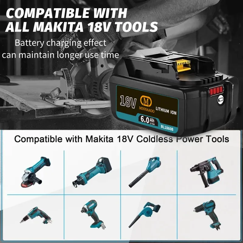 الأصلي لماكيتا بطارية 18 فولت 6.0Ah ليثيوم أيون BL1860B BL1850 🔋 أداء وقت التشغيل المزدوج للأدوات الكهربائية والمعدات الخارجية