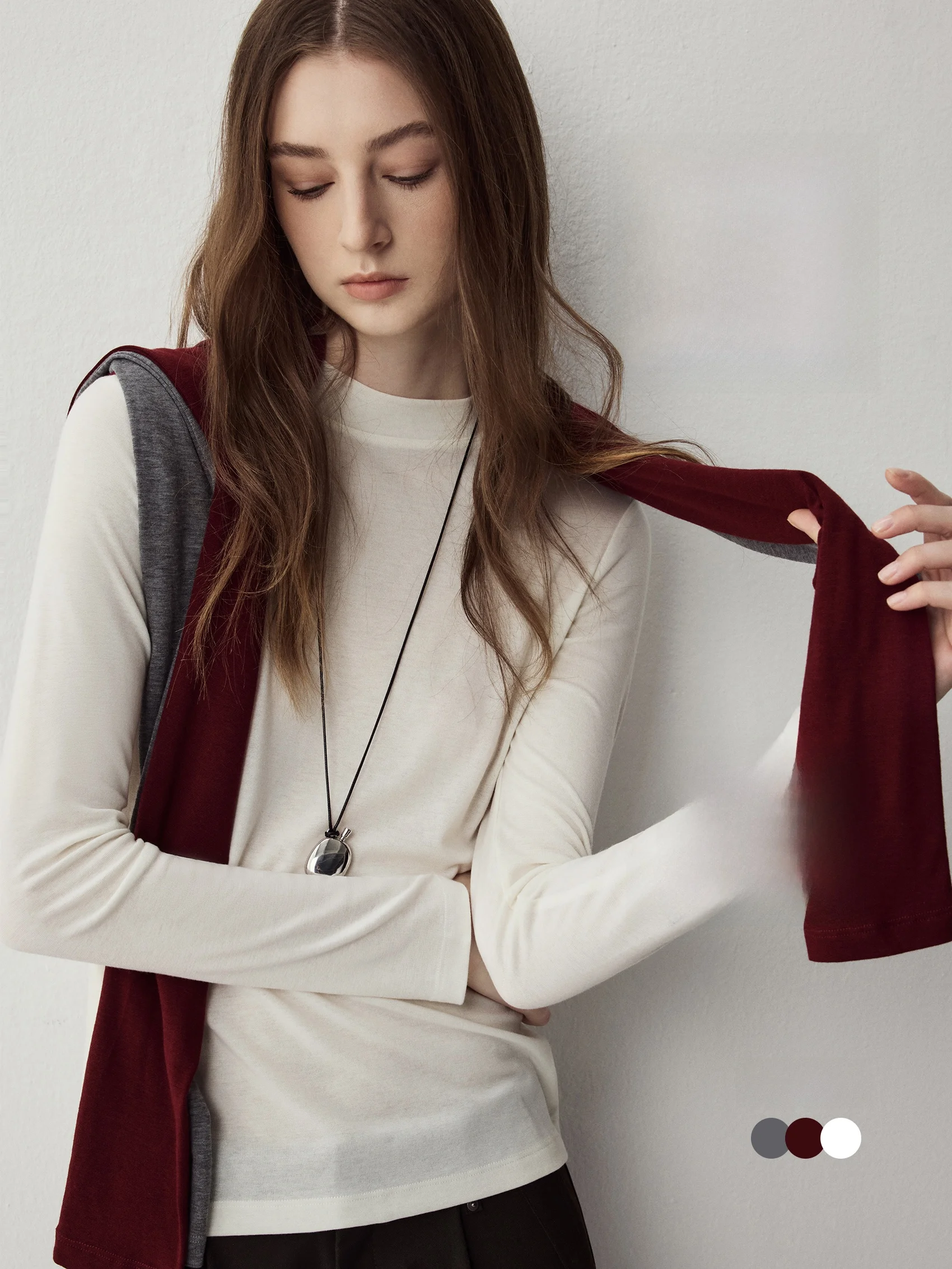 

Soft Minimalist Woolen Knitted Long Sleeve T-Shirt Lightweight Masking Effect Women's Base Shirt Sofa Brand Lenzing Fiber